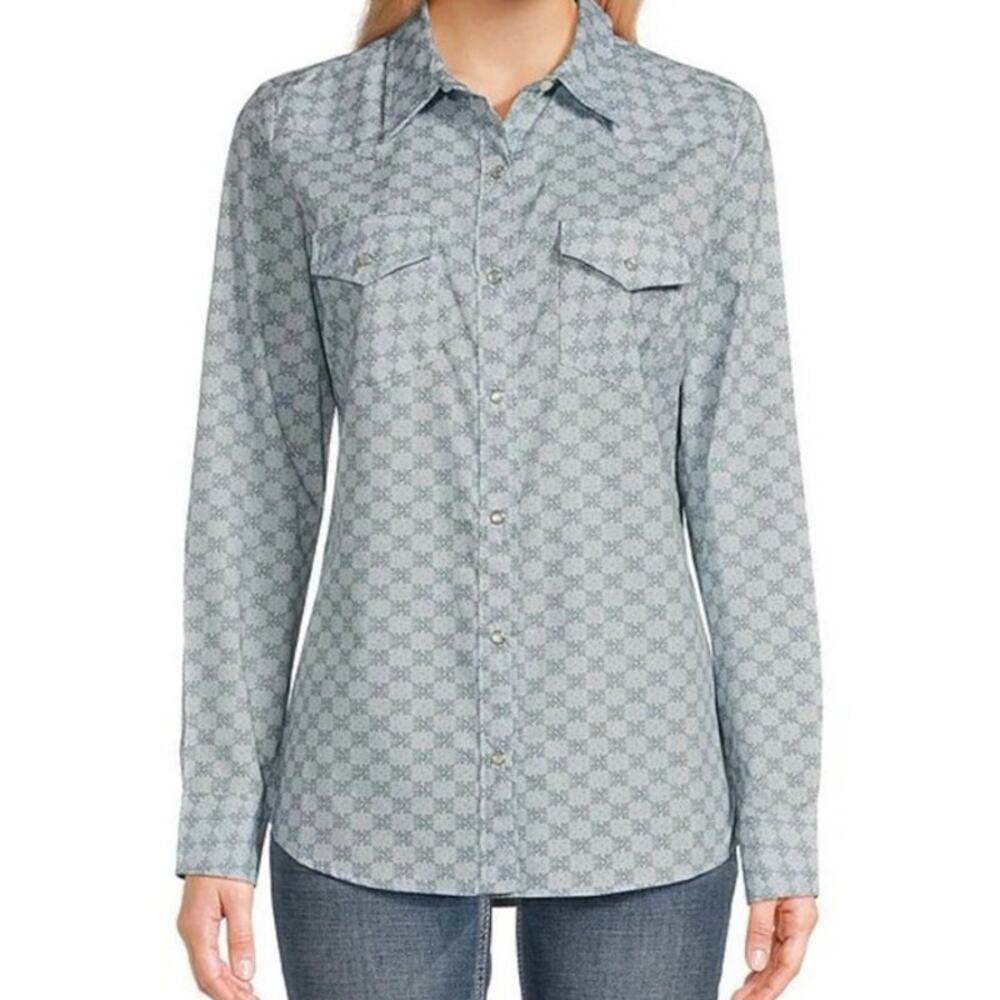 Wrangler Long Sleeve light blue Pattern Western Shirt